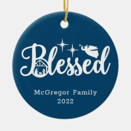 クリスマス賛美出生ブルー&ホワイト セラミックオーナメント