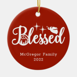 クリスマス賛美出生レッド&ホワイト セラミックオーナメント