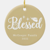 クリスマス賛美出生金ゴールド&ホワイト セラミックオーナメント (裏面)