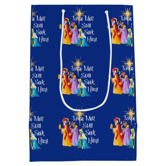 クリスマス賢いかわいい人々が宗教的 ミディアムペーパーバッグ (裏面)