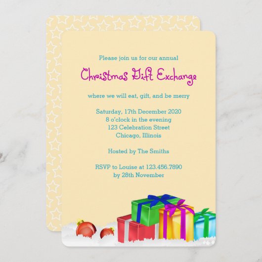 クリスマス贈答品交換パーティー 招待状 (正面/裏面)