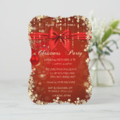 クリスマス赤いボール、弓、金ゴールド会社パーティー 招待状 (スタンド正面)