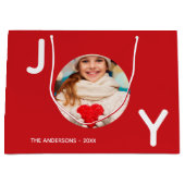 クリスマス赤い喜び写真シンプルエレガント ラージペーパーバッグ (正面)