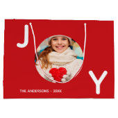 クリスマス赤い喜び写真シンプルエレガント ラージペーパーバッグ (裏面)