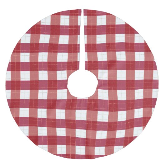 クリスマス赤い格子模様チェックのギンガムパターン ブラッシュドポリエステルツリースカート (正面)