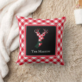 クリスマス赤い格子毛の鹿パーソナライズされた クッション (ブランケット)
