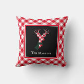 クリスマス赤い格子毛の鹿パーソナライズされた クッション (裏面)