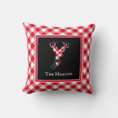 クリスマス赤い格子毛の鹿パーソナライズされた クッション (正面)