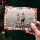 クリスマス赤い植物体のフレームのメリー写真 シーズンカード