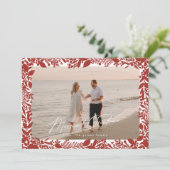 クリスマス赤い植物体のフレームのメリー写真 シーズンカード (スタンド正面)