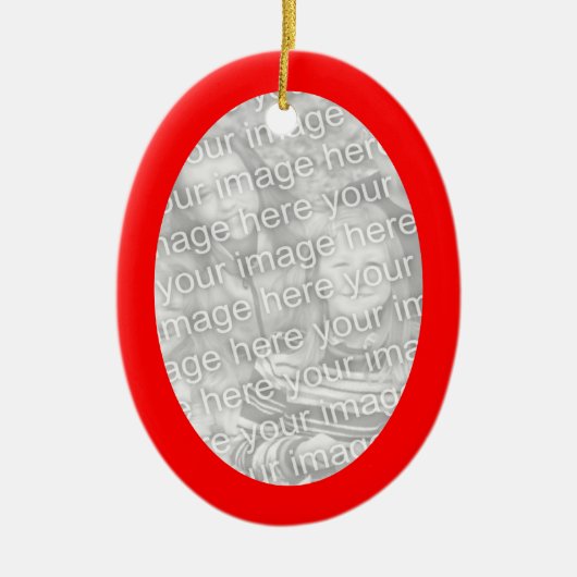 クリスマス赤い楕円形縁どの写真 セラミックオーナメント (正面)