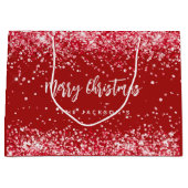 クリスマス赤い白いキラキラの名前 ラージペーパーバッグ (正面)