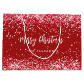クリスマス赤い白いキラキラの名前 ラージペーパーバッグ (裏面)