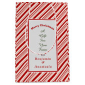 クリスマス赤い白いストライプクリスマスの休暇をパーソナライズ ミディアムペーパーバッグ (正面)