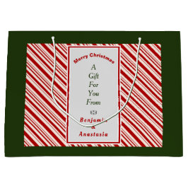 クリスマス赤い白いストライプクリスマスの休暇をパーソナライズ ラージペーパーバッグ