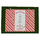 クリスマス赤い白いストライプクリスマスの休暇をパーソナライズ ラージペーパーバッグ (裏面)