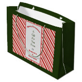 クリスマス赤い白いストライプクリスマスの休暇をパーソナライズ ラージペーパーバッグ (裏面アングル)