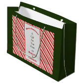 クリスマス赤い白いストライプクリスマスの休暇をパーソナライズ ラージペーパーバッグ (正面アングル)