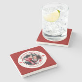 クリスマス赤い白い円(上の下の文字) ストーンコースター (横)