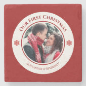 クリスマス赤い白い円(上の下の文字) ストーンコースター (正面)