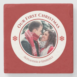 クリスマス赤い白い円(上の下の文字) ストーンコースター