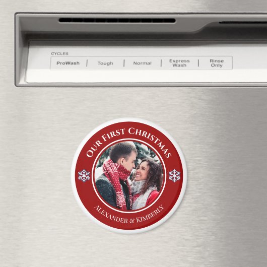 クリスマス赤い白い円(上の下の文字) マグネット (インサイチュ (食洗機))