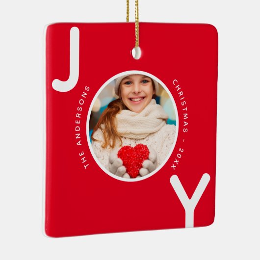 クリスマス赤い白い写真の喜びモダン セラミックオーナメント (右)