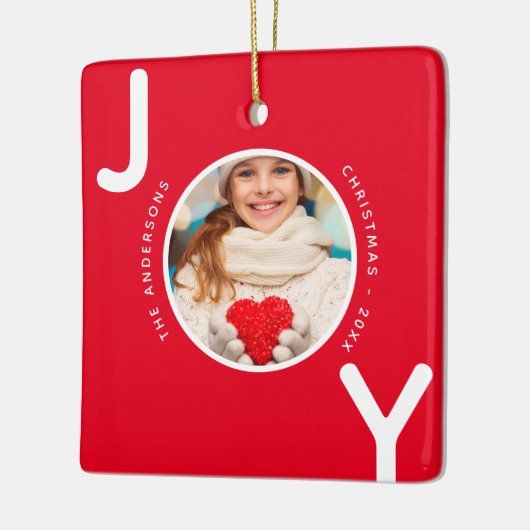 クリスマス赤い白い写真の喜びモダン セラミックオーナメント (左)