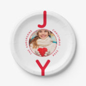 クリスマス赤い白い写真ジョイのミニマルモダンリスト ペーパープレート (正面)