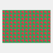 クリスマス赤い緑のサンタハットのパターンかわいい ラッピングペーパーシート (正面3)