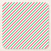 クリスマス赤い緑の白いストライプパターン休日 スクエアペーパーコースター (正面)