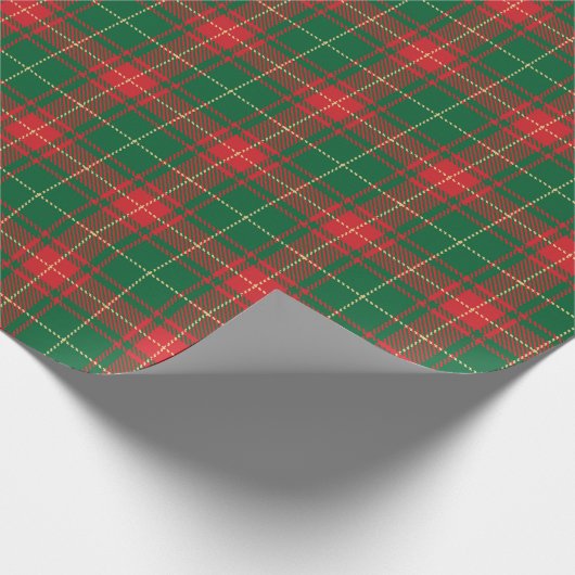 クリスマス赤い緑の素朴なタータンチェック格子模様 ラッピングペーパー (角)