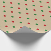 クリスマス赤い緑の茶色のクラフト水玉模様素朴 ラッピングペーパー (角)