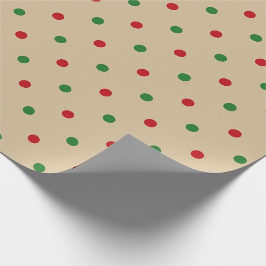 クリスマス赤い緑の茶色のクラフト水玉模様素朴 ラッピングペーパー (角)