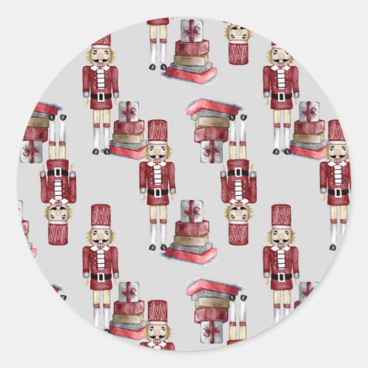 クリスマス赤くるみ割りパッケージの水色 ラウンドシール (正面)