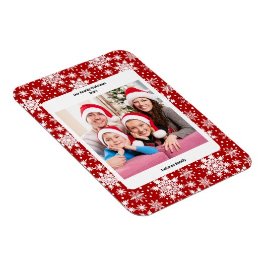 クリスマス赤と白のスノーフレークのパターン写真 マグネット (右側)