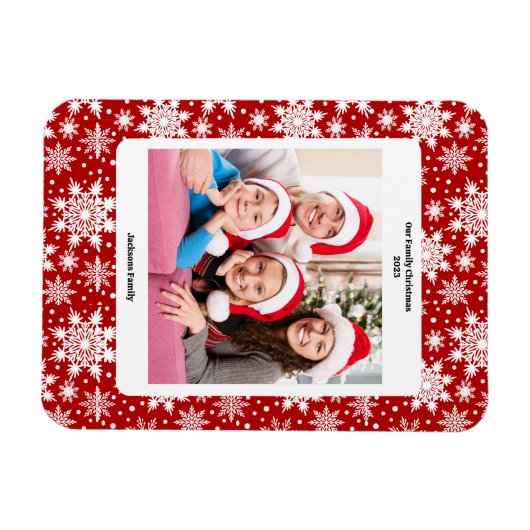 クリスマス赤と白のスノーフレークのパターン写真 マグネット (横)