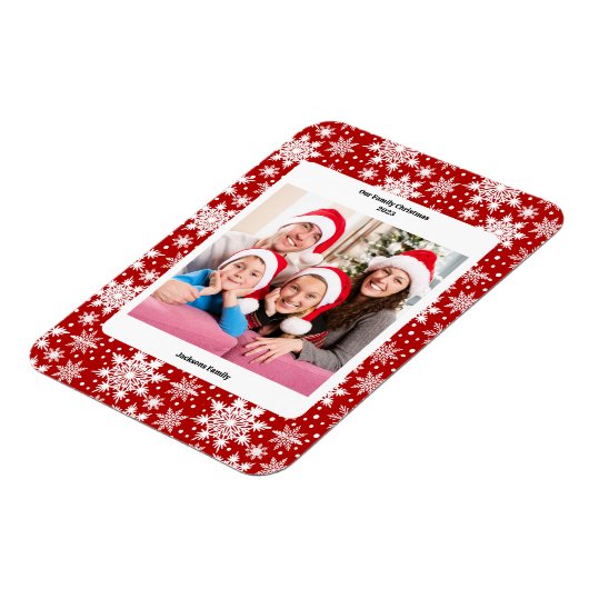 クリスマス赤と白のスノーフレークのパターン写真 マグネット (左側)