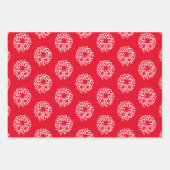 クリスマス赤と白の可愛らしいパターン ラッピングペーパーシート (正面3)