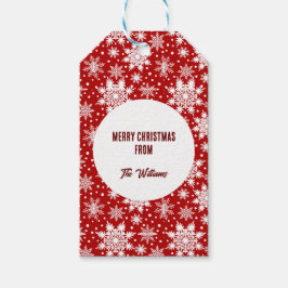 クリスマス赤と白の雪片パターン ギフトタグ