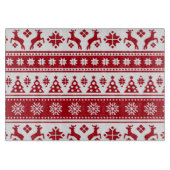 クリスマス赤と白の鹿と木のパターン カッティングボード (正面)