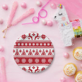 クリスマス赤と白の鹿と木の柄 ペーパープレート (パーティー)