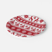 クリスマス赤と白の鹿と木の柄 ペーパープレート (アングル)