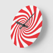 クリスマス赤と白キャンディ ラウンド壁時計 (傾斜)