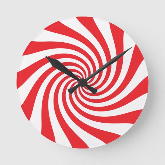 クリスマス赤と白キャンディ ラウンド壁時計 (正面)