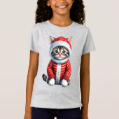 クリスマス赤と白セーターの子猫 Tシャツ (正面)
