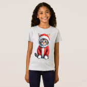 クリスマス赤と白セーターの子猫 Tシャツ (正面フル)