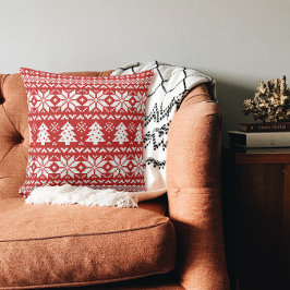 クリスマス赤と白セーターの模様 クッション