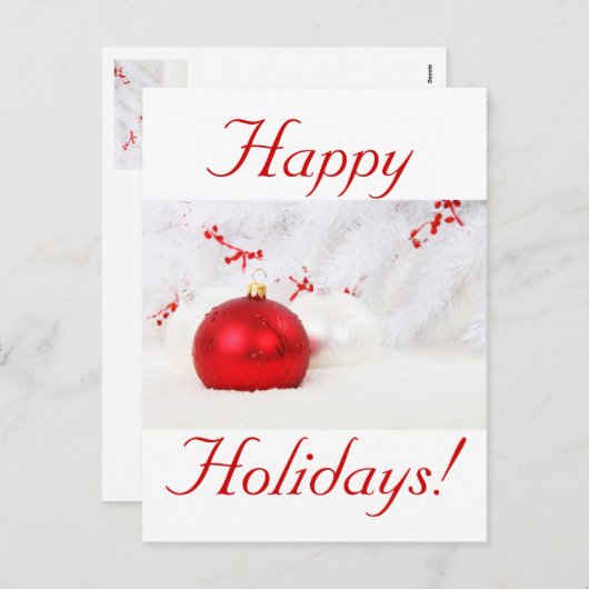 クリスマス赤と白ハッピーホリデー シーズンポストカード (正面/裏面)