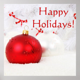 クリスマス赤と白ハッピーホリデー ポスター